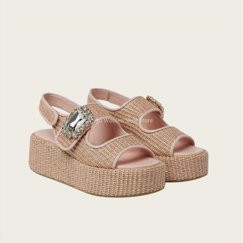 Women'S Shoes Hands Free - 여성을위한 대마 짠 두꺼운 밑창 샌들