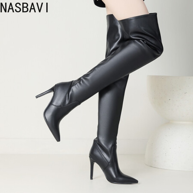 Wide Fit Heels - NASBAVI 블랙 포인티드 토 럭셔리 디자이너