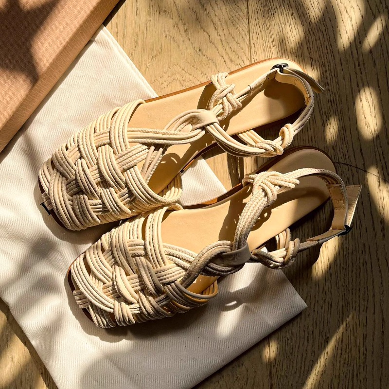 Women'S Shoes Hands Free - 빈티지 손으로 짠 플랫 바닥 로마