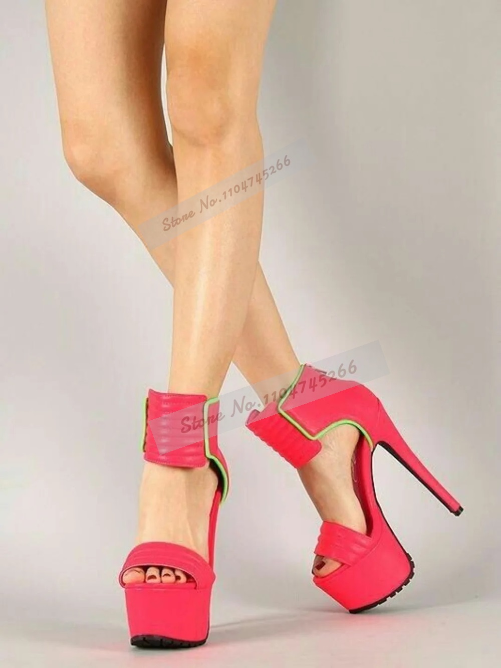 로즈 레드 매트 가죽 스트라이프 하이힐 샌들 플랫폼 와 - Wide Fit Heels 리뷰 및 가격