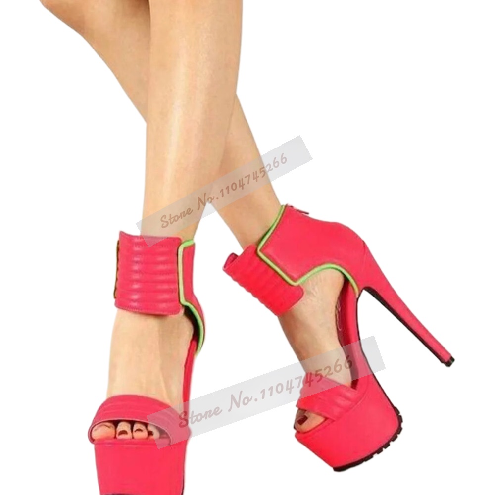 로즈 레드 매트 가죽 스트라이프 하이힐 샌들 플랫폼 와 - Wide Fit Heels 리뷰 및 가격