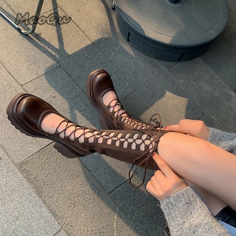여름 여성 무릎 높이 부츠 패션 레이스 업 플랫폼 신발 - Knee High Boots Women 리뷰 및 가격