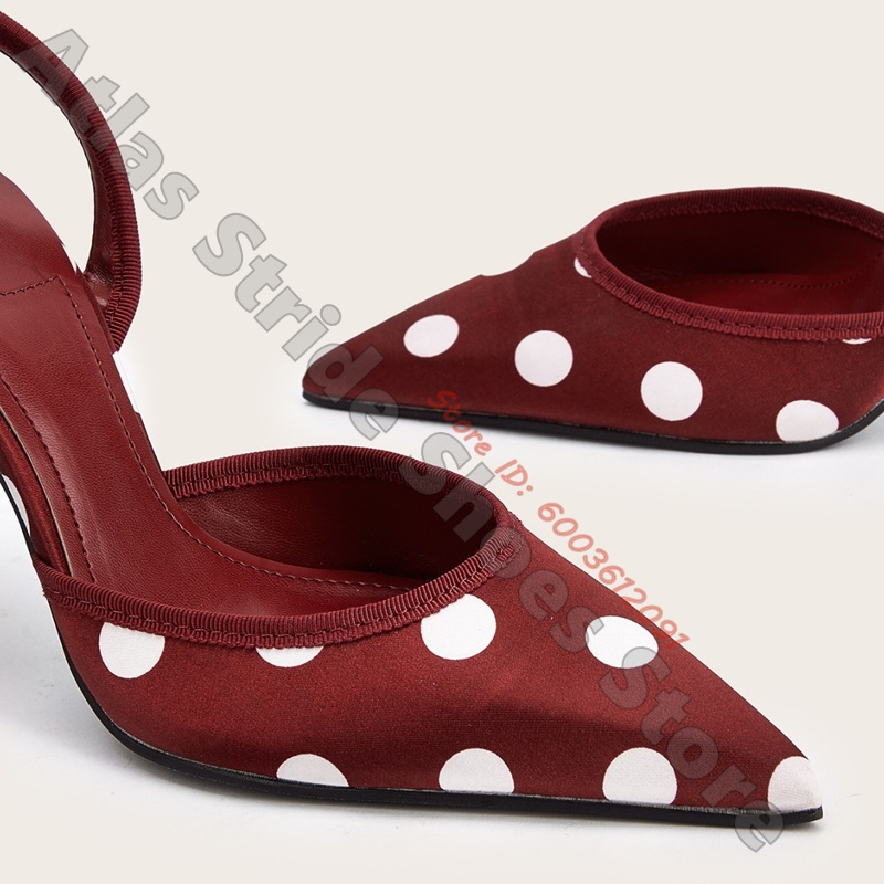 새틴 화이트 폴카 도트 포인티드 슬링백 힐 와이드 리본 - Wide Fit Heels 리뷰 및 가격