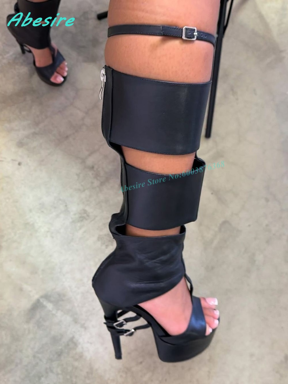 레드 인조 가죽 컷아웃 글래디에이터 니하이 샌들 부츠  - Knee High Boots Women 리뷰 및 가격