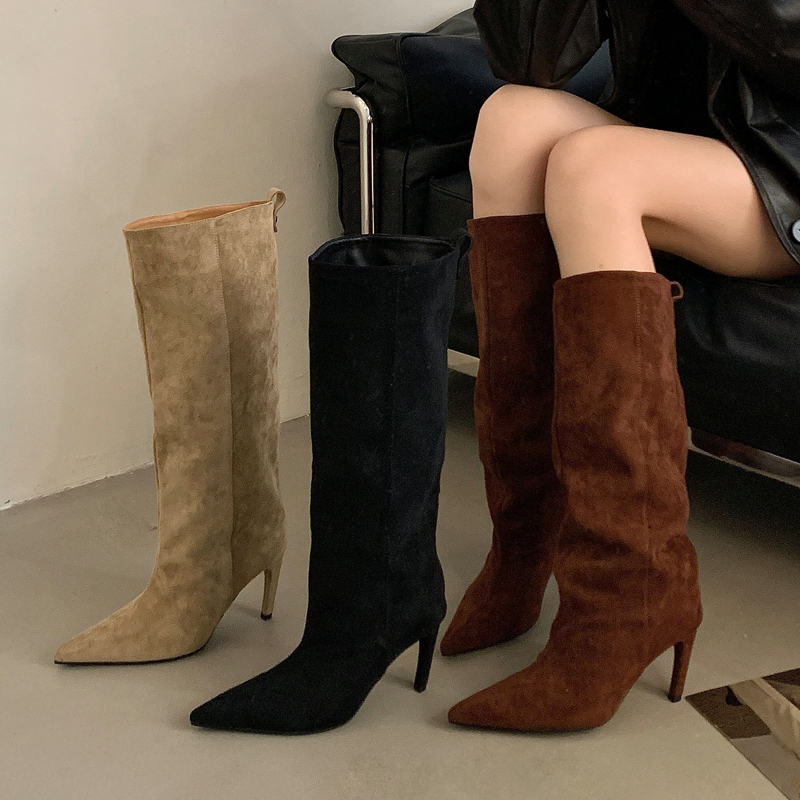 스트리트 펑크 겨울 빈티지 뾰족코 니하이 여성 부츠 여 - Knee High Boots Women 리뷰 및 가격