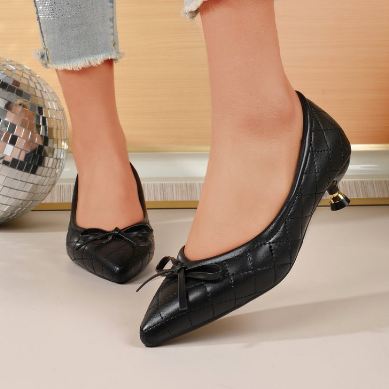 빈티지 여성 뾰족코 리본 키튼힐 펌프스, 퀼팅 스틸레토 - Women Shoes With Heels 리뷰 및 가격