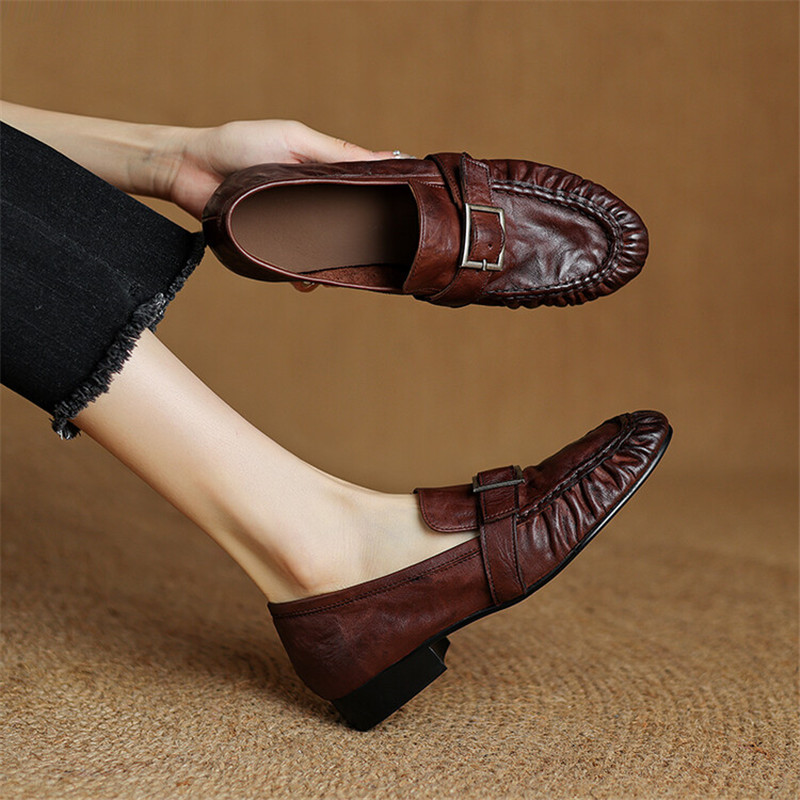 여성용 정품 가죽 펌프스, 여성용 주름진 라운드 토 슈 - Women Shoes With Heels 리뷰 및 가격