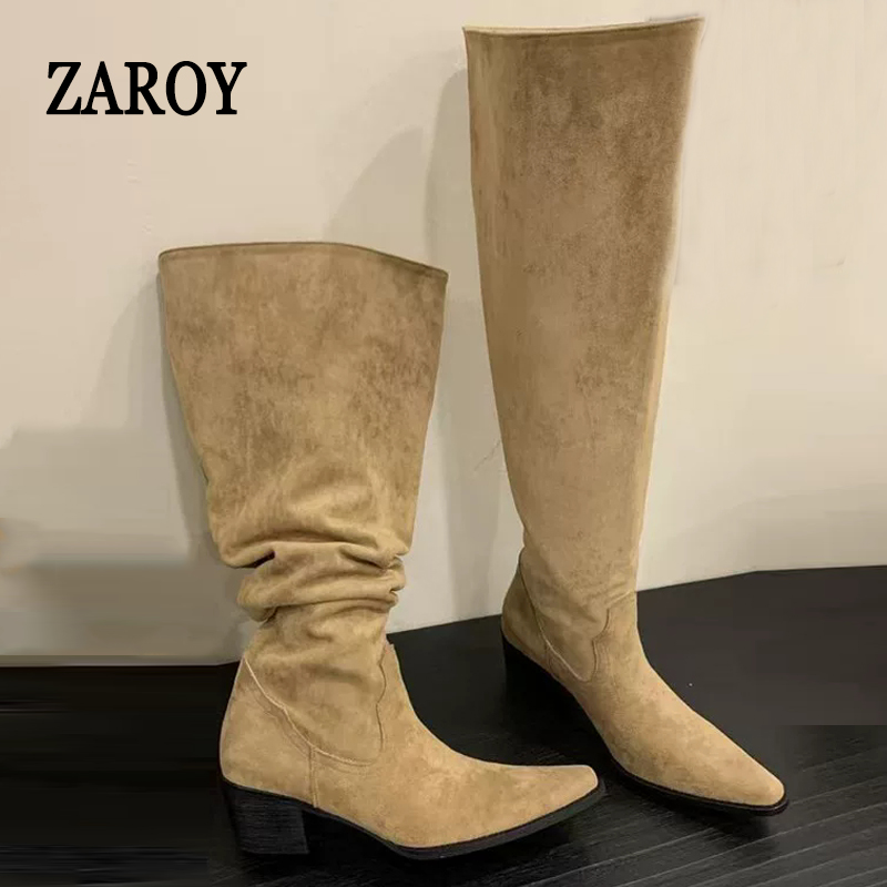 ZAROY 겨울 포인티드 토 니하이 부츠 여성 디자이너 - Wide Fit Heels 리뷰 및 가격