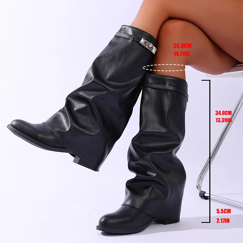 브랜드 디자인 블랙 PU 가죽 니하이 부츠 여성 슬립온 - Wide Fit Heels 리뷰 및 가격