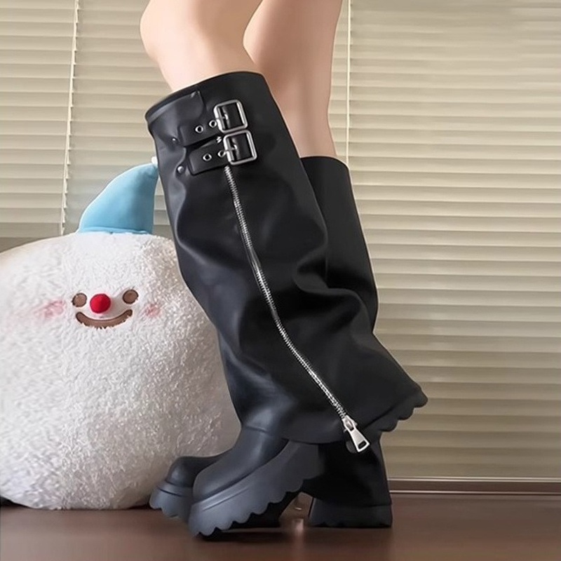펑크 스타일 스플라이싱 굽높은 여성 니하이 부츠 패션  - Knee High Boots Women 리뷰 및 가격