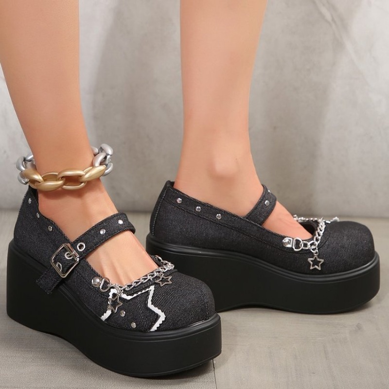 여성용 금속 체인 플랫폼 신발, 로리타 고딕 윙 디자인 - Women'S Shoes Back To School 리뷰 및 가격