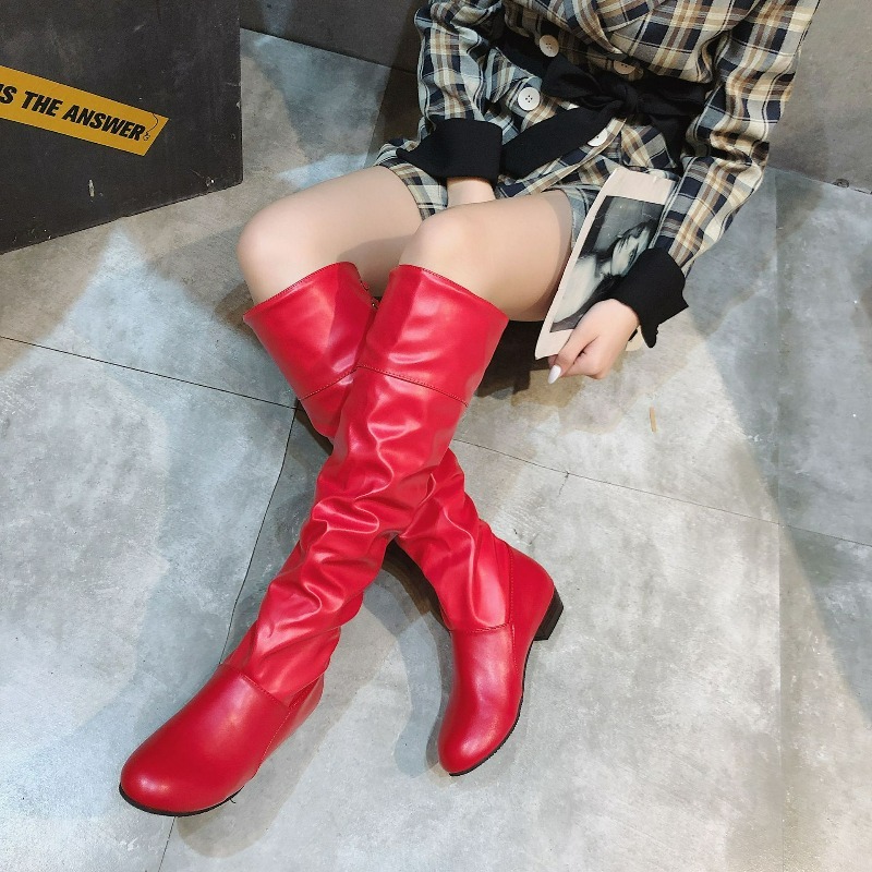 2025 여성용 니하이 부츠 플리츠 로우힐 캐주얼 가죽 - Knee High Boots Women 리뷰 및 가격