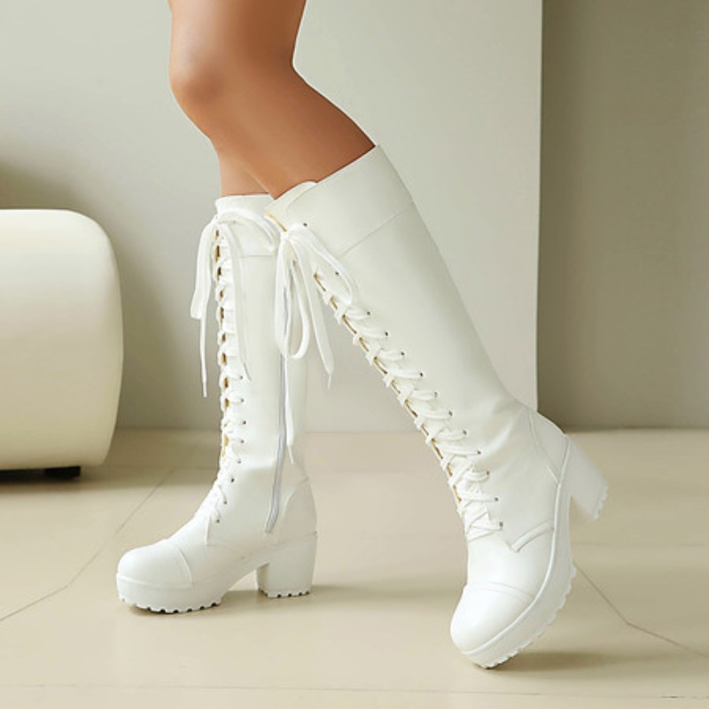 여성용 무릎 높이 레이스업 컴뱃 부츠 청키 플랫폼 고스 - Knee High Boots Women 리뷰 및 가격