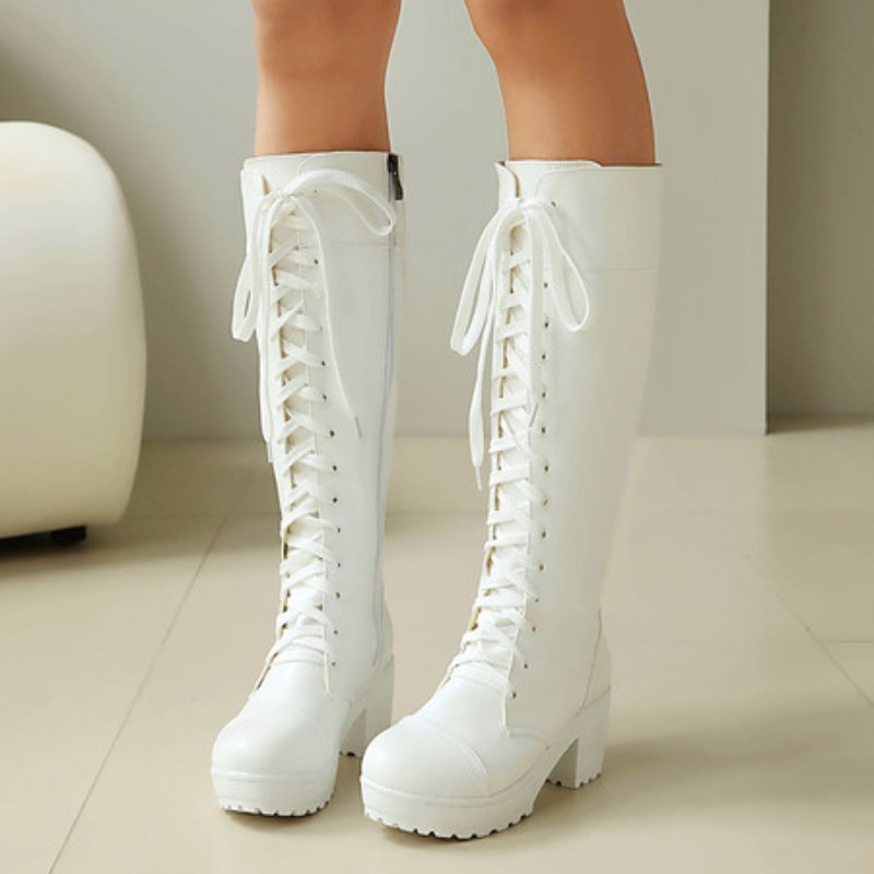 여성용 무릎 높이 레이스업 컴뱃 부츠 청키 플랫폼 고스 - Knee High Boots Women 리뷰 및 가격