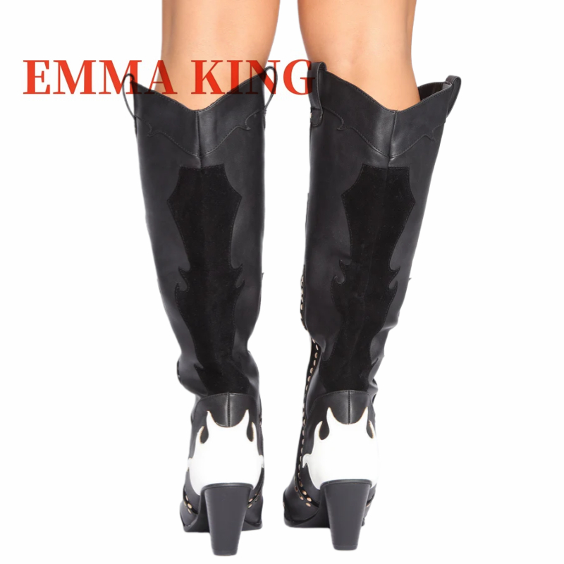 스터드 장식 웨스턴 카우보이 부츠 와이드 카프 카우걸  - Wide Fit Heels 리뷰 및 가격